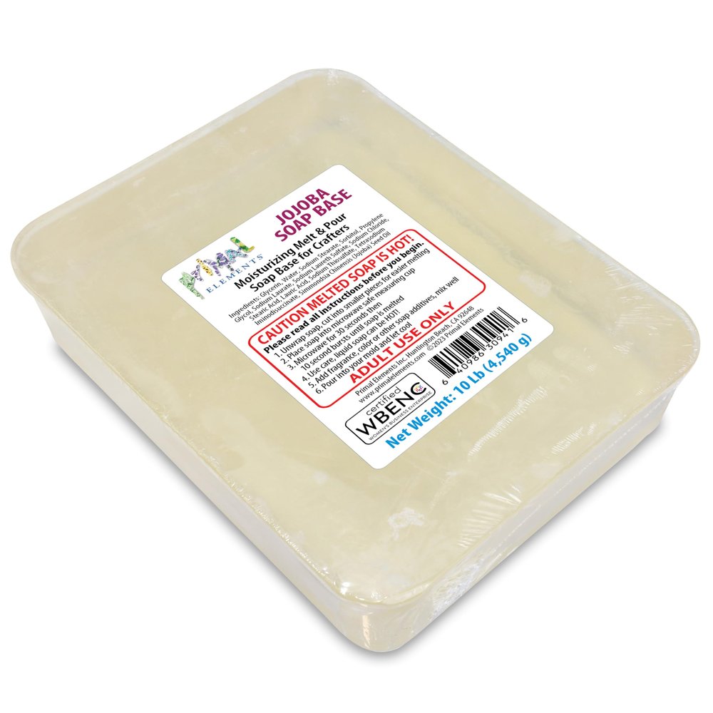 Primal Elements Jojoba Oil Soap Base - Moisturizing Melt and Pour Glycerin Soap Base for Crafting and Soap Making, Easy to Cut - 10 Pound