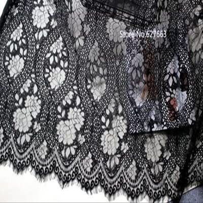 HZLXF1 lace Trim 3 Meter White Eyelashes Lace Trimmings FabricSuitable for DIY Crafts Wedding Dress Clothing 150cm Width Black lace Ribbon (Color : Black)