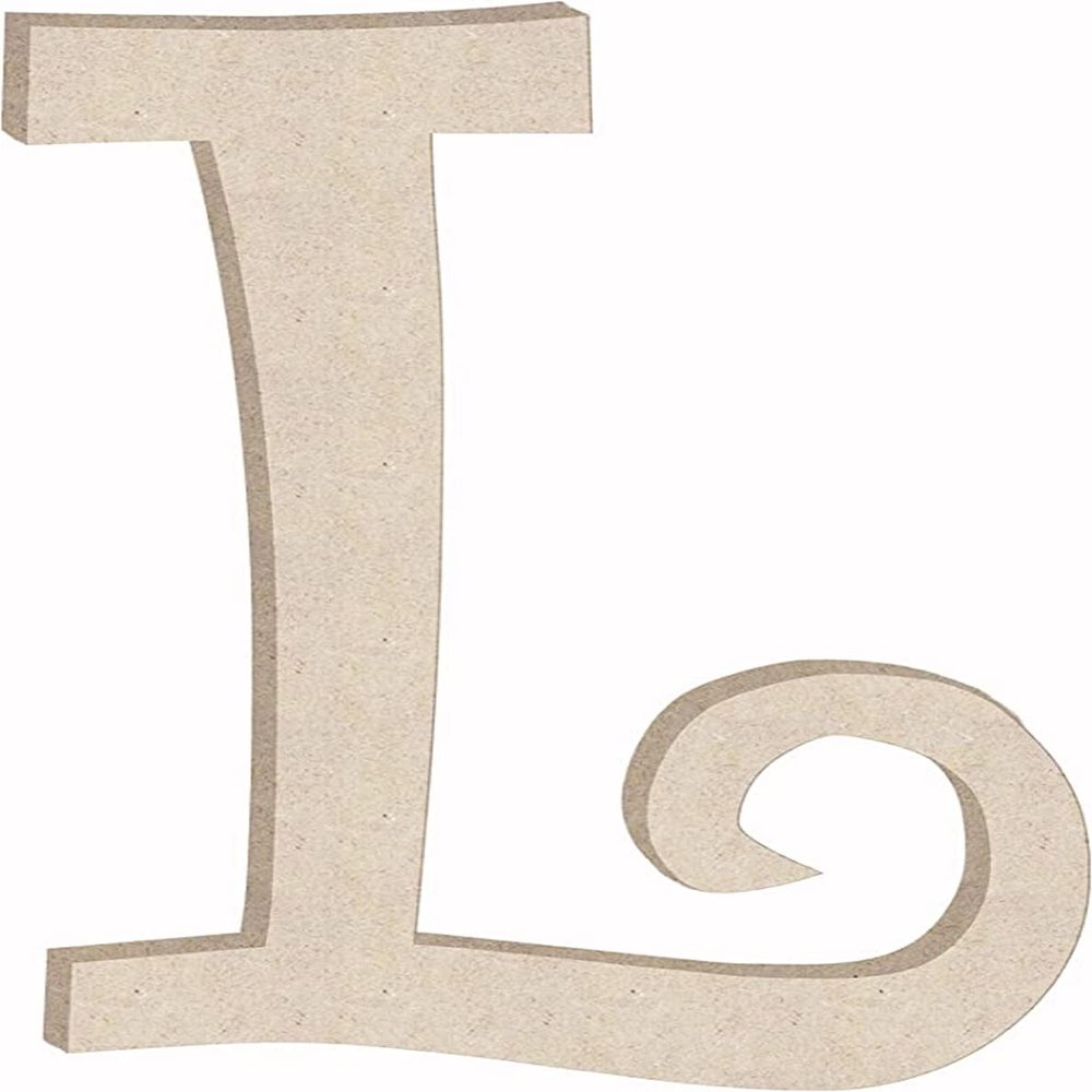 Wooden 10 Inch Letters Blank L Craft, Unfinished MDF Curlz Alphabet Letter for Monogram Initials, Paintable Wall Hanging
