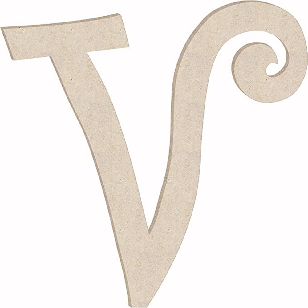 Wooden 10 Inch Letters Blank V Craft, Unfinished MDF Curlz Alphabet Letter for Monogram Initials, Paintable Wall Hanging