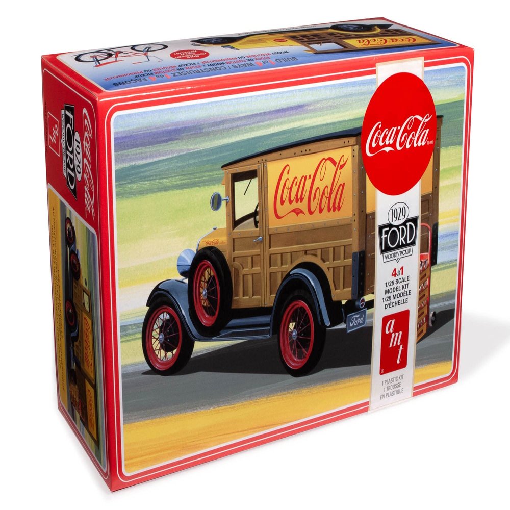 AMT Skill 3 Model Kit 1929 Ford Woody/Pickup 4-in-1 Kit Coca-Cola 1/25 Scale Model Car