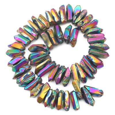 BEADIA Rainbow Titanium Coated Crystal Quartz Spike Point Stick Beads Polished 0.8"-1.2" for Jewelry Making 15 Inch/Strand