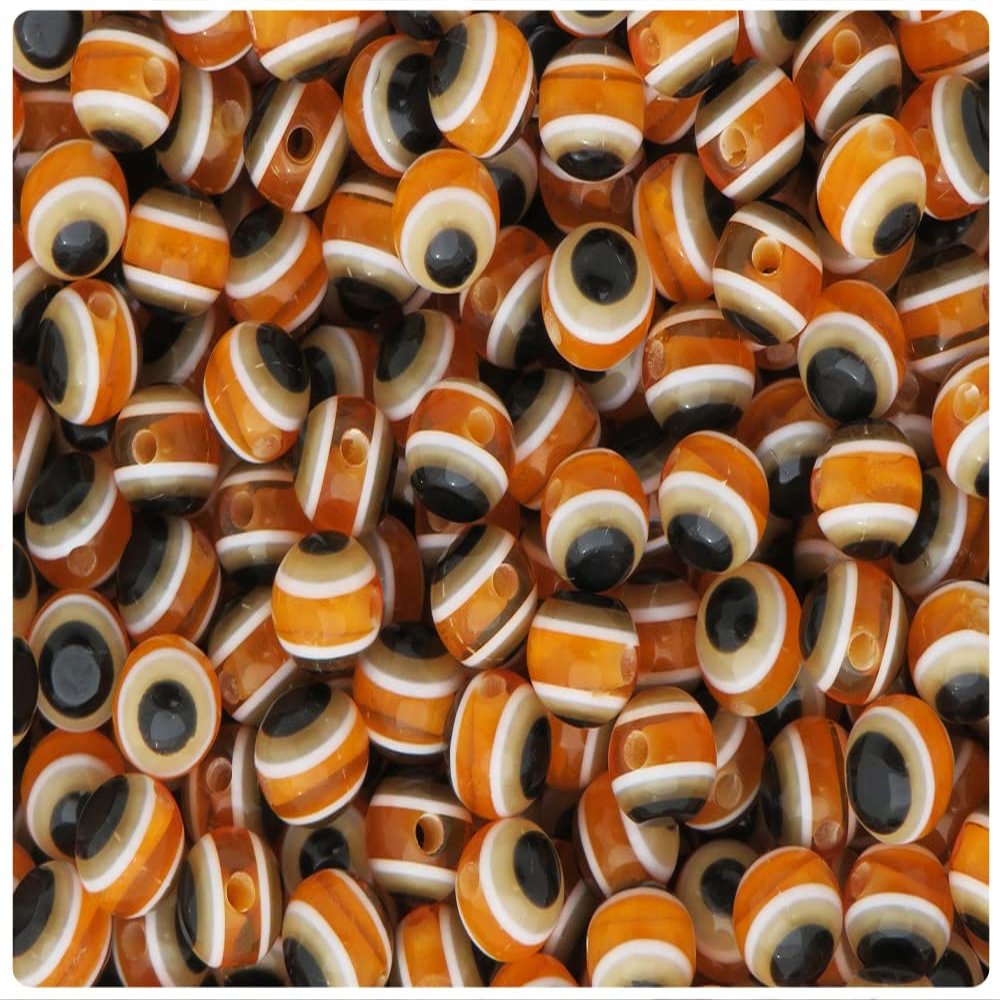 BeadTin Orange Transparent 8mm Round Evil Eye Resin Beads (120pcs)