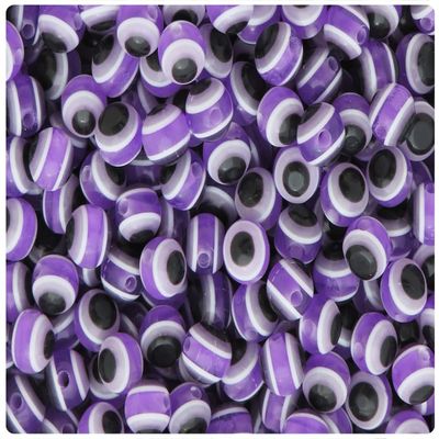 BeadTin Purple Transparent 8mm Round Evil Eye Resin Beads (120pcs)
