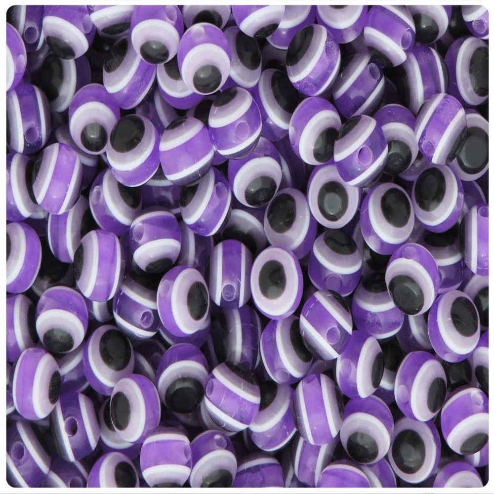 BeadTin Purple Transparent 8mm Round Evil Eye Resin Beads (120pcs)