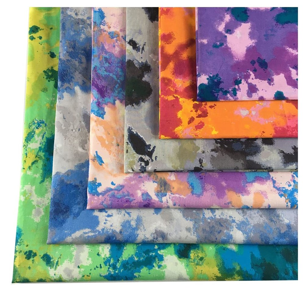 Colorful Tie Dye Printing Fabric 6 Pcs Camouflage Precut Cotton Fabric Breathable Muticolor Quilting Fabric for DIY Bandana 48x48CM