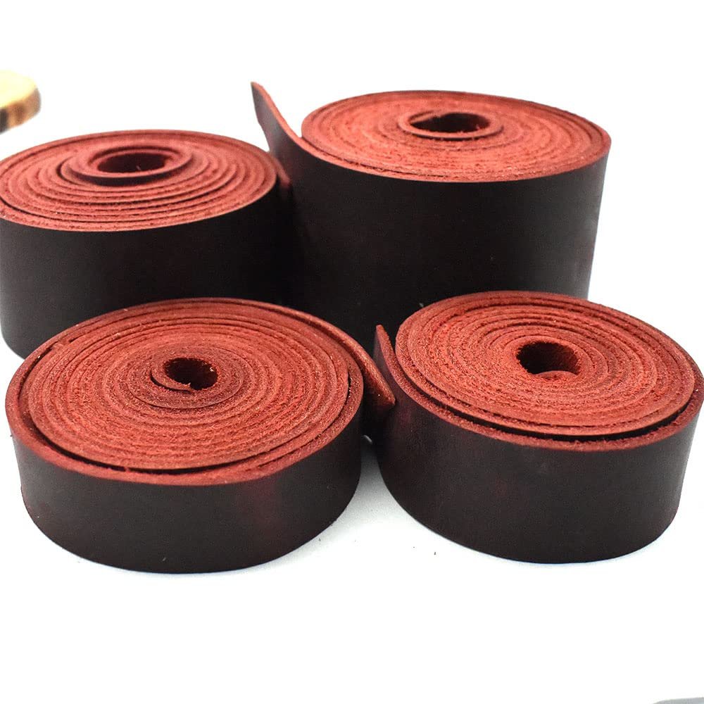 YESSZ Red Leather Strips Length 30"/60" Flat Full Grain Leather DIY Belt Blank Straps Soft Leather Strap for Craft Tooling Carving Wallet Jewelry Making (38mm, 30inch)