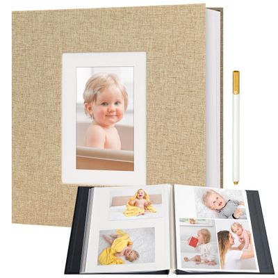 Vienrose Photo Album Self Adhesive for 2x3 4x6 5x7 8x10 Pictures DIY Scrapbook 40 Blank Pages Linen Cover Memory Book for Wedding, Baby Growth, Travel, Khaki