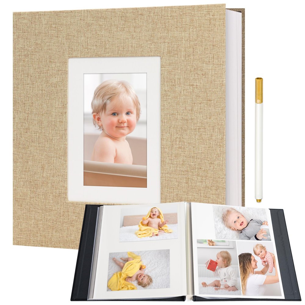 Vienrose Photo Album Self Adhesive for 2x3 4x6 5x7 8x10 Pictures DIY Scrapbook 40 Blank Pages Linen Cover Memory Book for Wedding, Baby Growth, Travel, Khaki