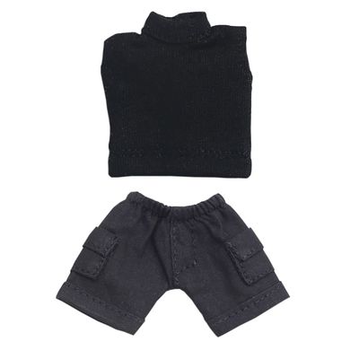 niannyyhouse Solid Color Long Vest Pocket Cargo Denim Shorts 1/12 BJD OB11 Doll 4.3 inches (11 cm) Body Figure Accessory (Long, Dark Blue)