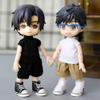 niannyyhouse Solid Color Long Vest Pocket Cargo Denim Shorts 1/12 BJD OB11 Doll 4.3 inches (11 cm) Body Figure Accessory (Long, Dark Blue) view 2
