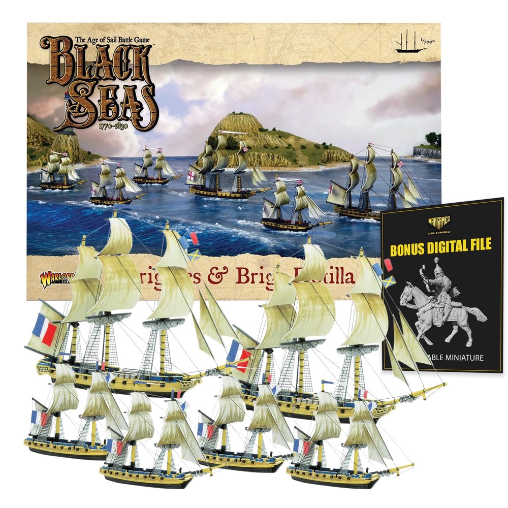 Wargames Delivered - Warlord Games Black Seas with Bonus Miniature STL Download - Frigates & Brigs Flotilla (1770-1830). 1/700 Scale, Naval Warfare, Model Ship Battles