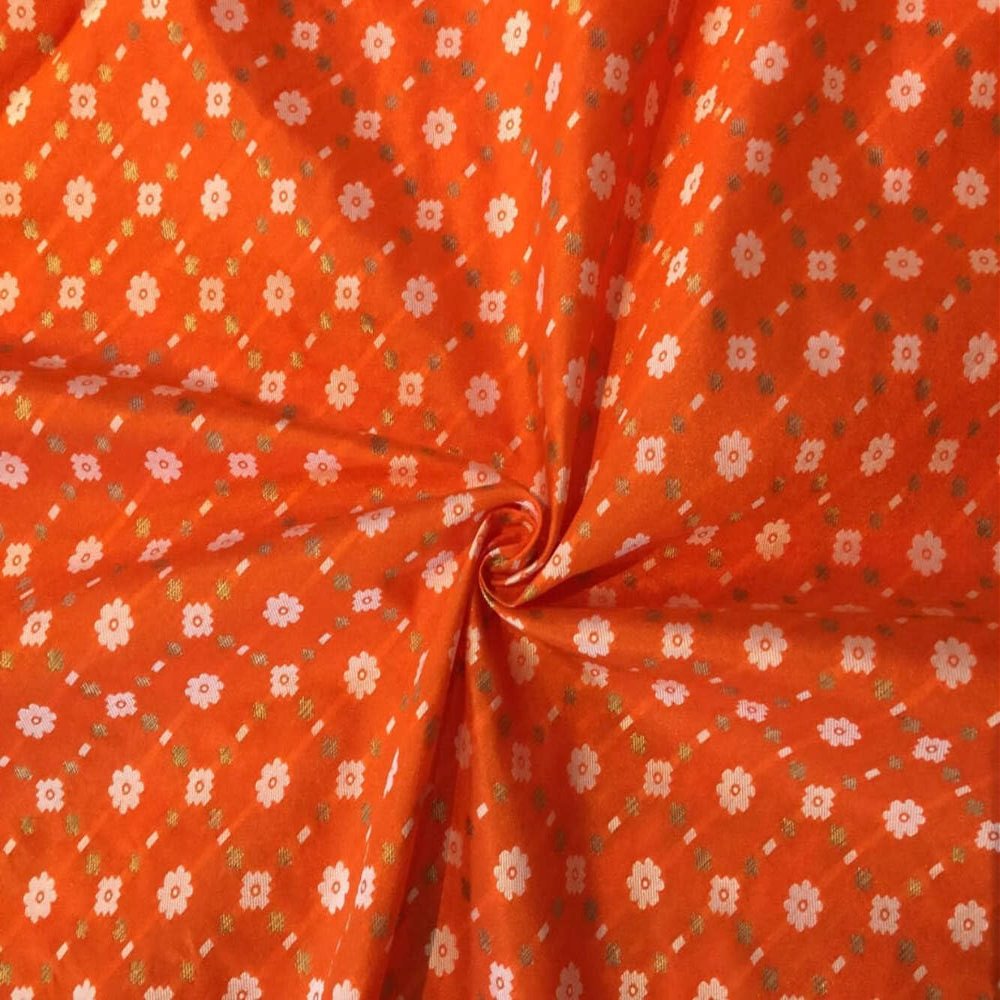 Silk Brocade Fabric Orange,Ivory x Metallic Gold Color 58" Wide BRO798[2] Brocades/Jacquards