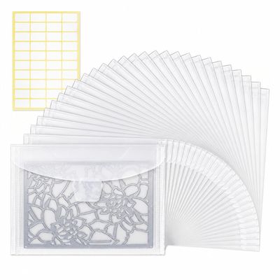Hukado 30 Pieces Clear Stamp & Die Plastic Storage Bag, 7x5 Inches Resealable Large Envelope Pocket for Card Making DIY Scrapbooking Paper Craft and Cutting Dies Stencil