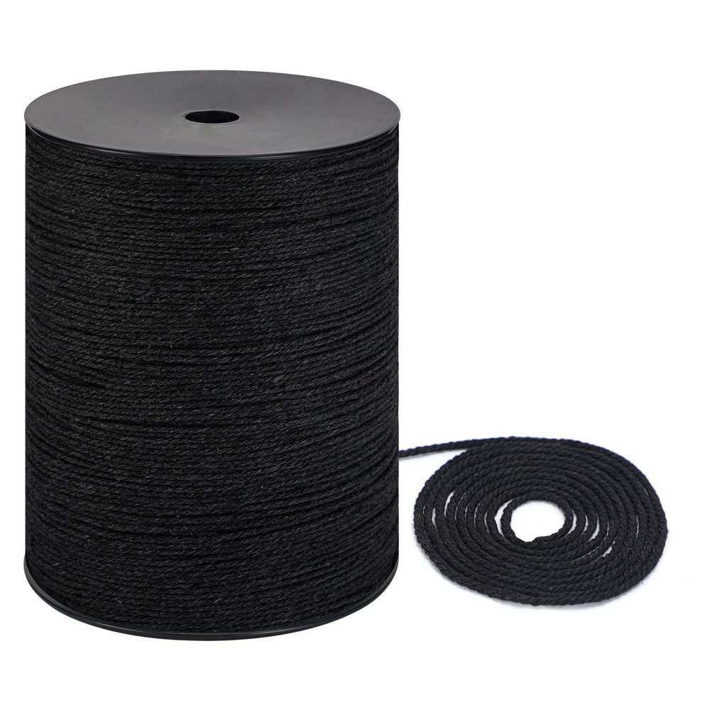 Macrame Cord 2mm x 656yd | 100% Natual Cotton Macrame Rope | 3 Strand Twisted Cotton Cord for Handmade Plant Hanger Wall Hanging Craft Making, Black