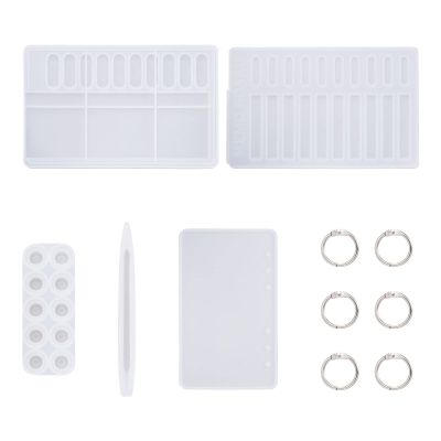 Fashewelry Memo Silicone Mold Set Including 2pcs Memo Board Resin Molds & 12pcs Sliding Button Casting Mould 1pcs Ballpoint Pen Mould & 6pcs Book Rings & 1pcs Notebook Cover for Making Check List