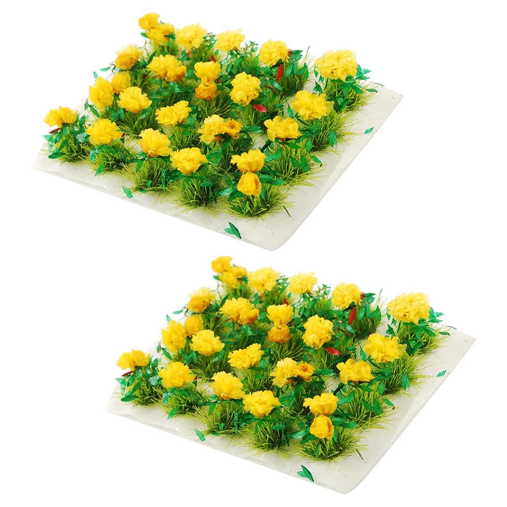 NWFashion 40PCS Miniature Colorful Flower Cluster Groups Grass Tufts Miniature Static Scenery Model (Yellow)