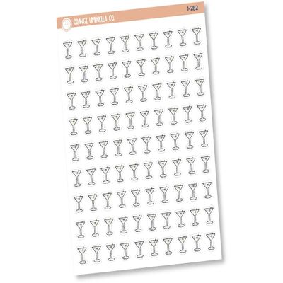 Martini Icon Planner Stickers, Martini Icon Drinking Labels, Hand Doodled Color Print Planning Labels (I-282)