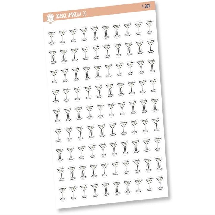 Martini Icon Planner Stickers, Martini Icon Drinking Labels, Hand Doodled Color Print Planning Labels (I-282)