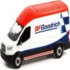 Greenlight 2017 Transit LWB High Roof Van White and Blue with Red Top Route Runners Series 4 1/64 Diecast Model Car 53040 B view 2