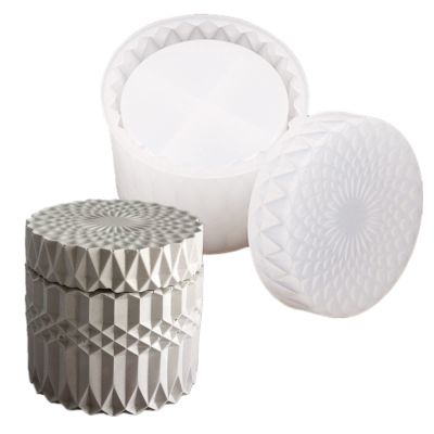 Concrete Flower Pot Silicone Mold with Lid Mold Retro Ripple Silicone Succulent Planter Mold Candle Pen Holder Cement Clay Mold Epoxy Resin Jewelry Storage Box Mould