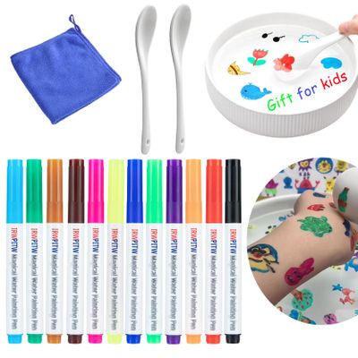 IRWPITW Magical Water Painting Pens for Kids, 12 Colors Magic Drawing Pen Bundle, Kiddies Create Magic Pen Floating Ink Drawings Set with Spoons and Towel, Tattoo Water Marker Gifts for Boys and Girls