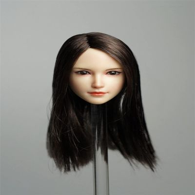 1/6 Scale Female Head Sculpt, Pale Skin Planted Hair Girl Head Carved for 12inch Action Figure Body Doll (Brown Hair)