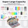 Sooez Big Capacity Pencil Case, Upgraded Canvas Pencil Pouch Large Pencil Bag Organizer, Separate Compartments Easy Grip Handle, Aesthetic Supply for School Teens Adults,Beige Pen Case view 2