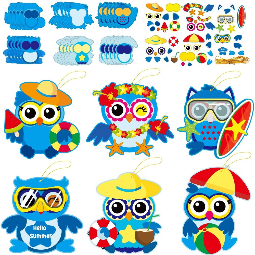 chiazllta 30 PCS Summer Craft Kits Kids DIY Hawaii Aloha Owl End of School Year Craft Preschool Art Craft, Make Your Own Bulk Set for Home Classroom Day-Care Game Activities Summer Party Favors