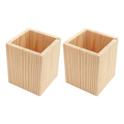 GANAZONO 2pcs Wooden Geometric Pen Holder Minimalist Desk Organizer for Office and Home Versatile Brush Pot for Stationery and Plants Pine Construction