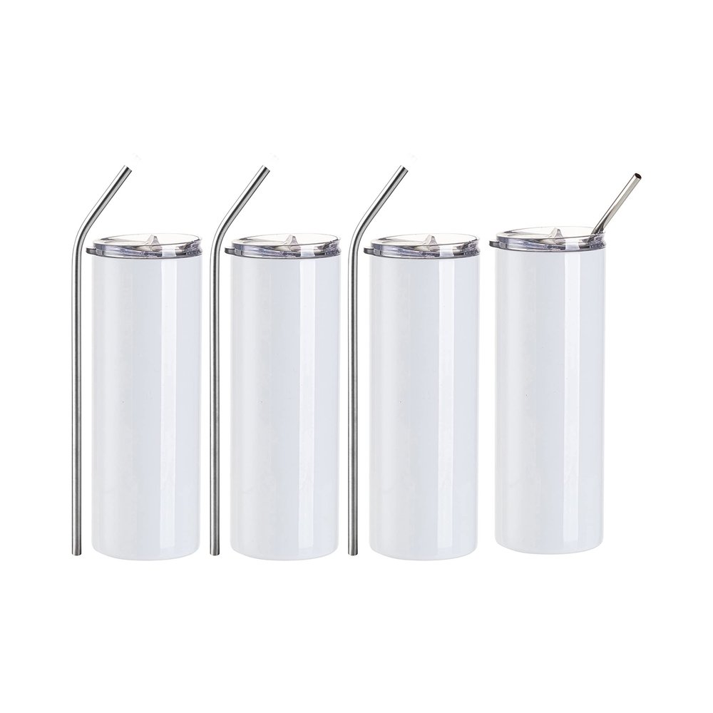 Craft Express 20 OZ Sublimation Tumblers Blanks Skinny Straight Glossy White-Stainless Steel Tumblers Cups Mugs Perfect for Tumbler Heat Press Crafting-Set of 4