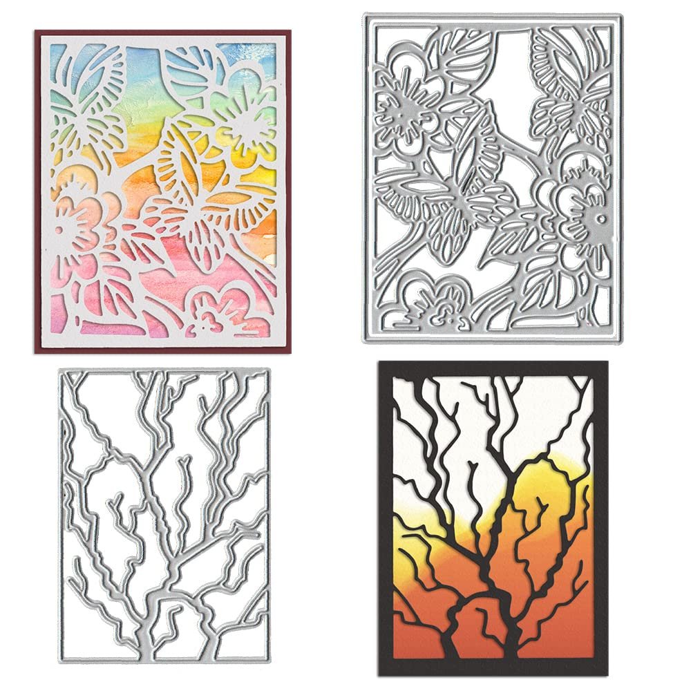 2 Frame Leaves Dies for Card Making, Butterfly Flower Background Cutting Die for Scrapbooking on Clearance Paper Crafting Decor DIY Album