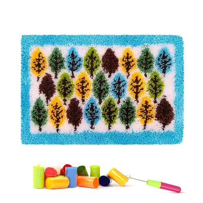clubevy Latch Hook Kits DIY Cushion Cross Stitch Kits Embroidery for Adults Beginner DIY Needlework Rectangle Floor Desk Mat Home Decoration (Wood)