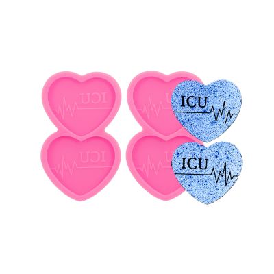 AMZTOART 2PC Silicone Resin Phone Grip Socket Molds Epoxy Heart with Heart Beat Line ICU Letters Mold DIY Casting Making for Badge Reel