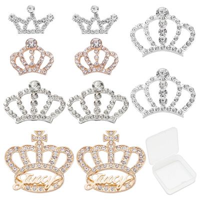 SUNNYCLUE 1 Box 10Pcs 5 Style Alloy Rhinestone Cabochons Crystal Rhinestone Crown Embellishments Rhinestone Flatback Crystal Accessory for DIY Crafts Jewelry Making Wedding Decoration