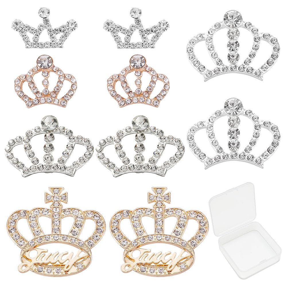 SUNNYCLUE 1 Box 10Pcs 5 Style Alloy Rhinestone Cabochons Crystal Rhinestone Crown Embellishments Rhinestone Flatback Crystal Accessory for DIY Crafts Jewelry Making Wedding Decoration
