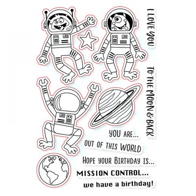 Alien Robots Planet Stars Earth Dies and Stamps Sets for Card Making DIY Scrapbooking To the Moon & Black Words Transparent Silicone Seal Stamping Stamps for Paper Crafting Arts Crafts Scrapbook Decor