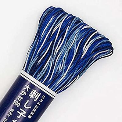 Olympus Sashiko Thread - 100m Skein - Japanese Embroidery & Quilting Thread (151-Vari-Navy-Blue-White)