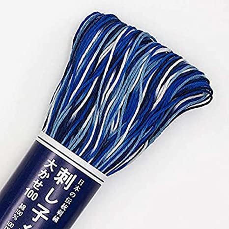 Olympus Sashiko Thread - 100m Skein - Japanese Embroidery & Quilting Thread (151-Vari-Navy-Blue-White)