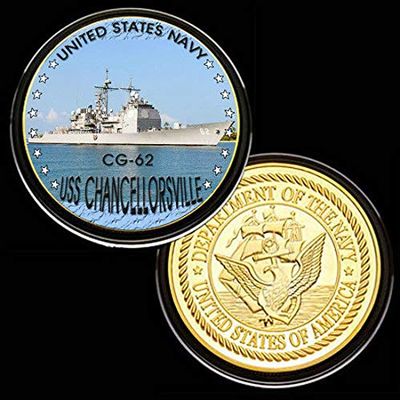 U.S. United States Navy | USS Chancellorsville CG-62 | Gold Plated Colorized Printed Challenge Coin
