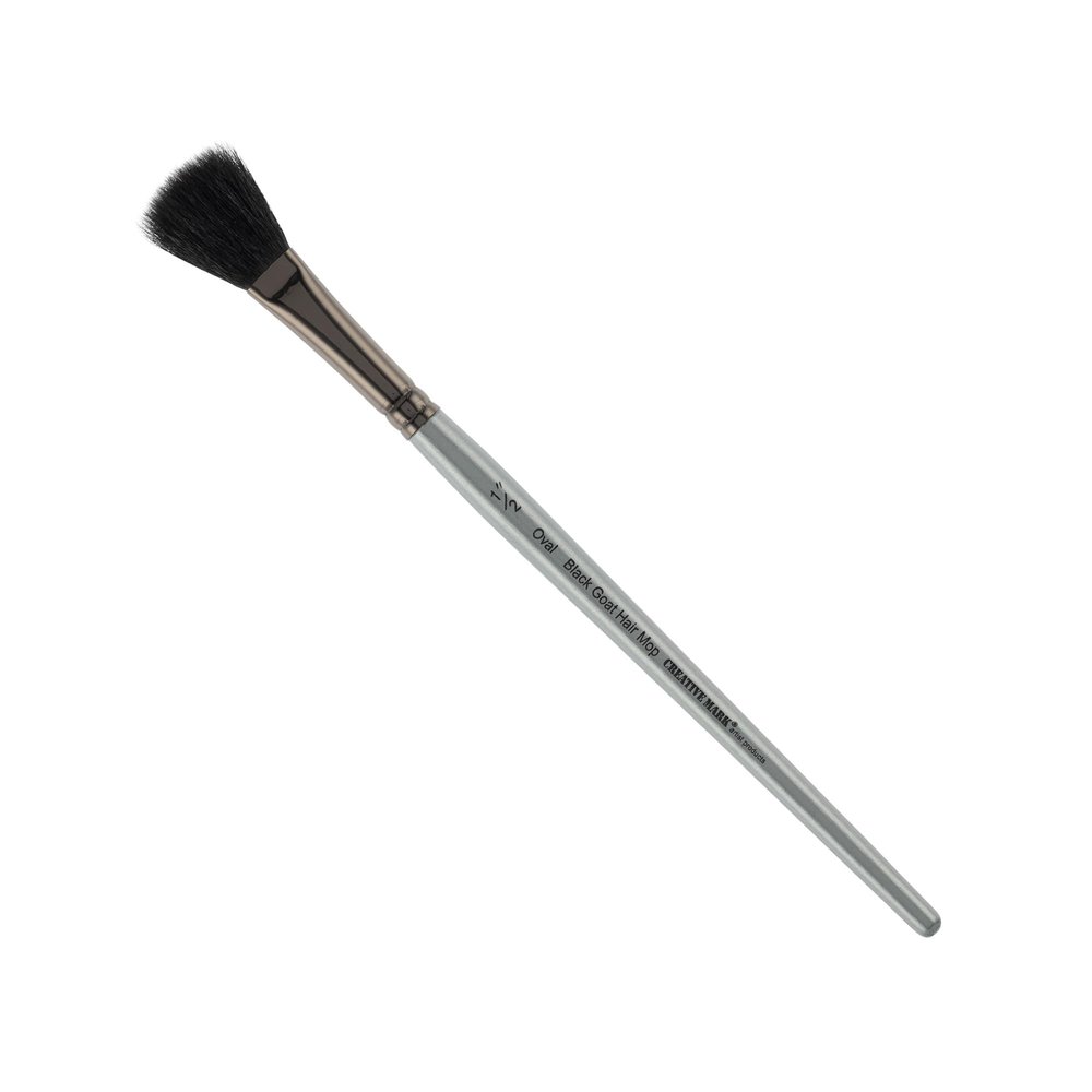 Creative Mark Goat Hair Mop Brush - 1/2" Oval, Natural Goat Hair for Watercolor, Oil, Acrylic & Makeup Blending UltraSoft Black Hair ShortHandle, HighAbsorbency Artist Mop