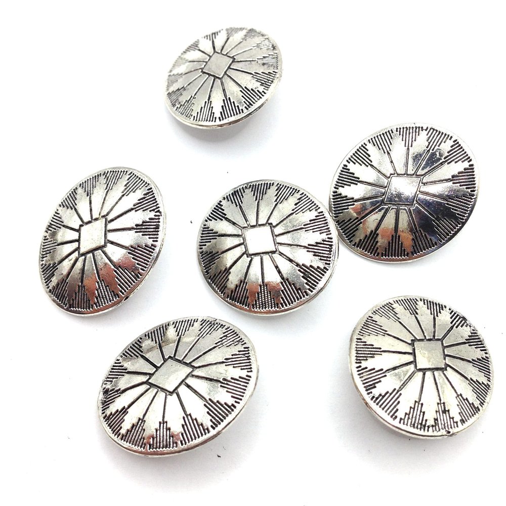 KARMELLING 10PC Metal Sewing Shank Buttons, Antiqued Silver Color Carved Pattern Oval Button 25mmx22mm(1" x 7/8")