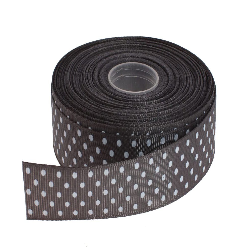 DXEUD Polka Dot Grosgrain Ribbon 25 Yard Each Roll 100% Polyester (3/4", Gray)