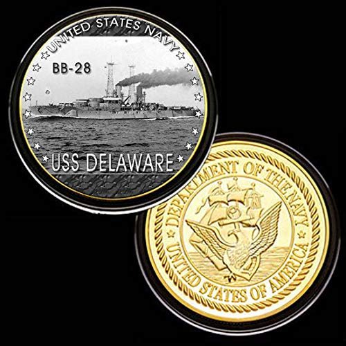 U.S. United States Navy | USS Delaware BB-28 | Gold Plated Colorized Printed Challenge Coin