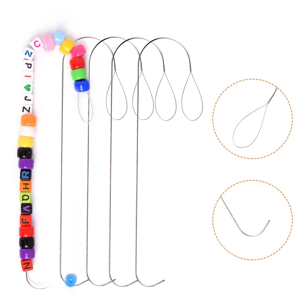 5-Piece Hook Big Eye Beading Needle with Handle, 5.3-inch Stainless Steel Beading Needle, Suitable for All Kinds of DIY Manual Glass Beads, Beading Machine for Beading Jewelry Technology (5 Pieces)
