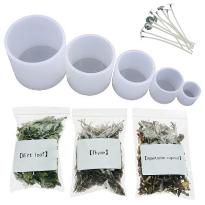 Yayatty 5 Pack Cylinder Candle Molds for Candle Making, Cylinder Candle Resin Molds with 10 PCS Cotton Candle Wicks, 3 Style Natural Dried Flowers for Candle Soap Resin Casting