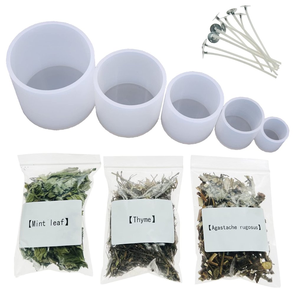 Yayatty 5 Pack Cylinder Candle Molds for Candle Making, Cylinder Candle Resin Molds with 10 PCS Cotton Candle Wicks, 3 Style Natural Dried Flowers for Candle Soap Resin Casting