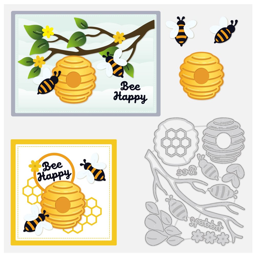 BENECREAT 5.5x4.5 Inch Honey Bee & Flower Branches Cutting Dies, Metal Stencils for DIY Scrapbooking, Card Making, Paper Crafts, Invitations, Home Decor, Embossing