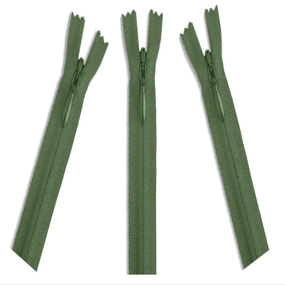 Invisible (Conceal) YKK Zippers - Perfect for Clothes, Crafts & Sewing Projects - Color: Army Green #566 - Choose Your Length - Made in The United States (3 Zippers Per Pack) (10" Inches)
