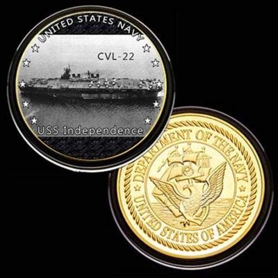 U.S. United States Navy | USS Independence CVL-22 | Gold Plated Colorized Printed Challenge Coin